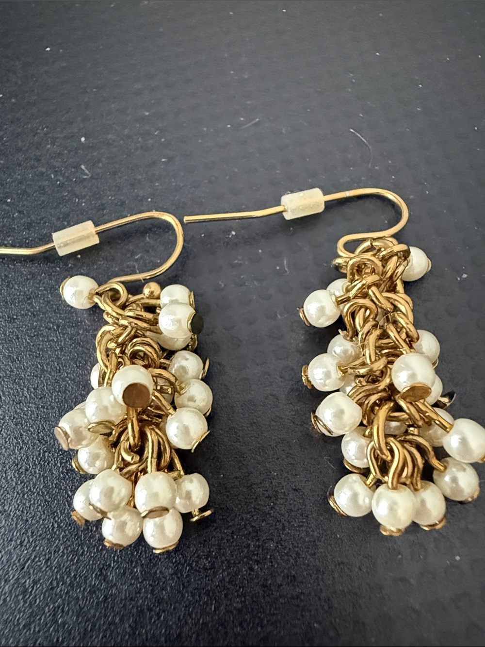 Pearl cluster and gold drop earrings